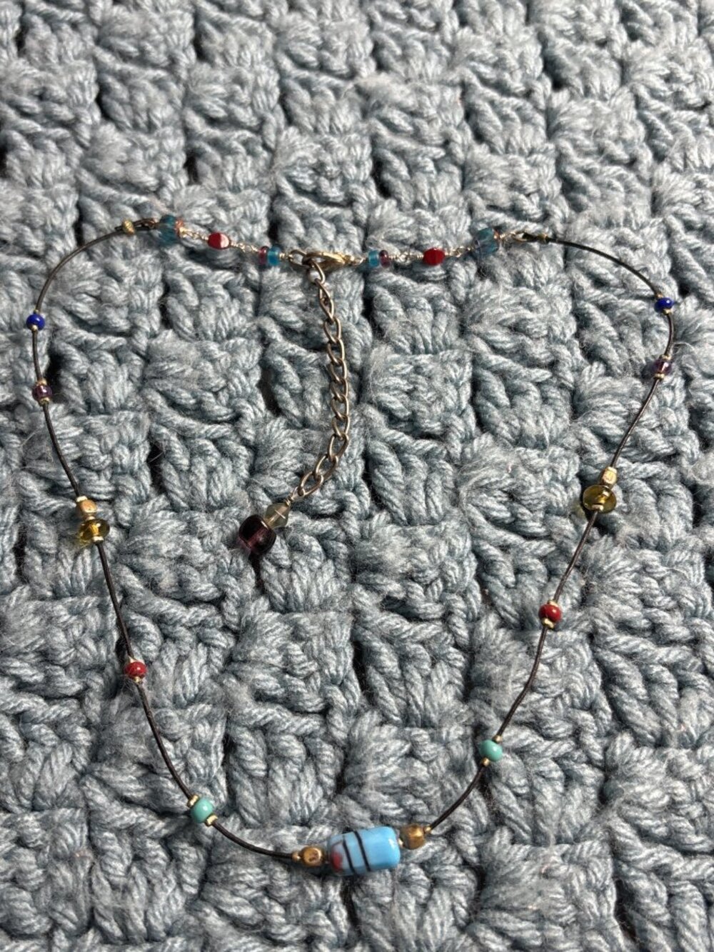 Artisan Multicolor Glass Beaded Black Cord Necklace 18 - 20 inches Long